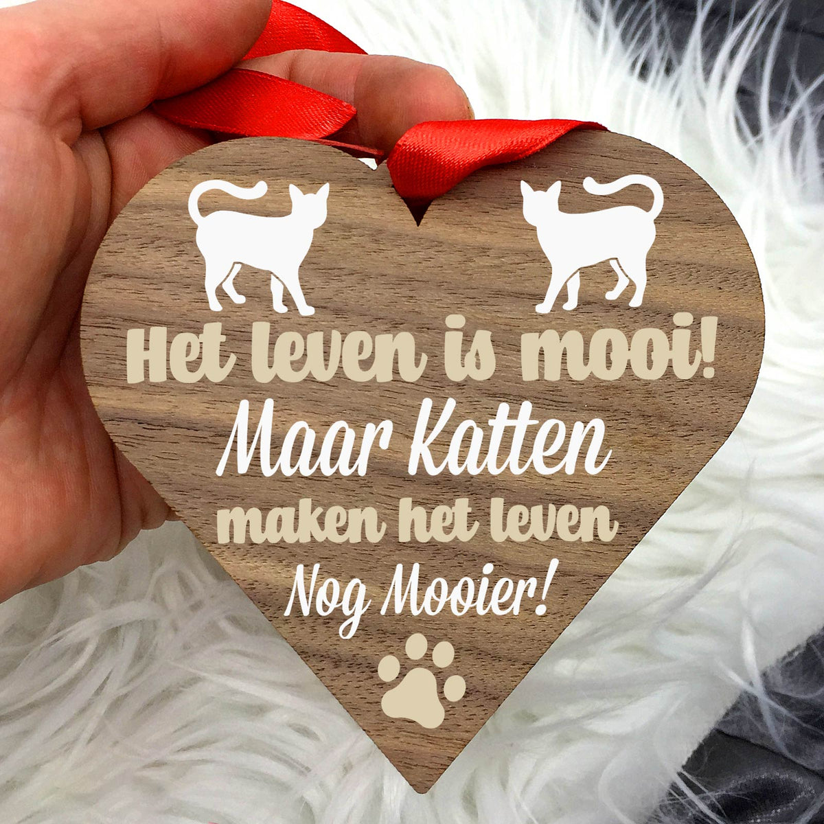 Katten maken het leven mooier - Hart van walnoot hout - Bella Mia