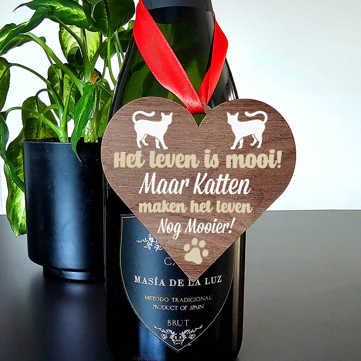 Katten maken het leven mooier - Hart van walnoot hout - Bella Mia