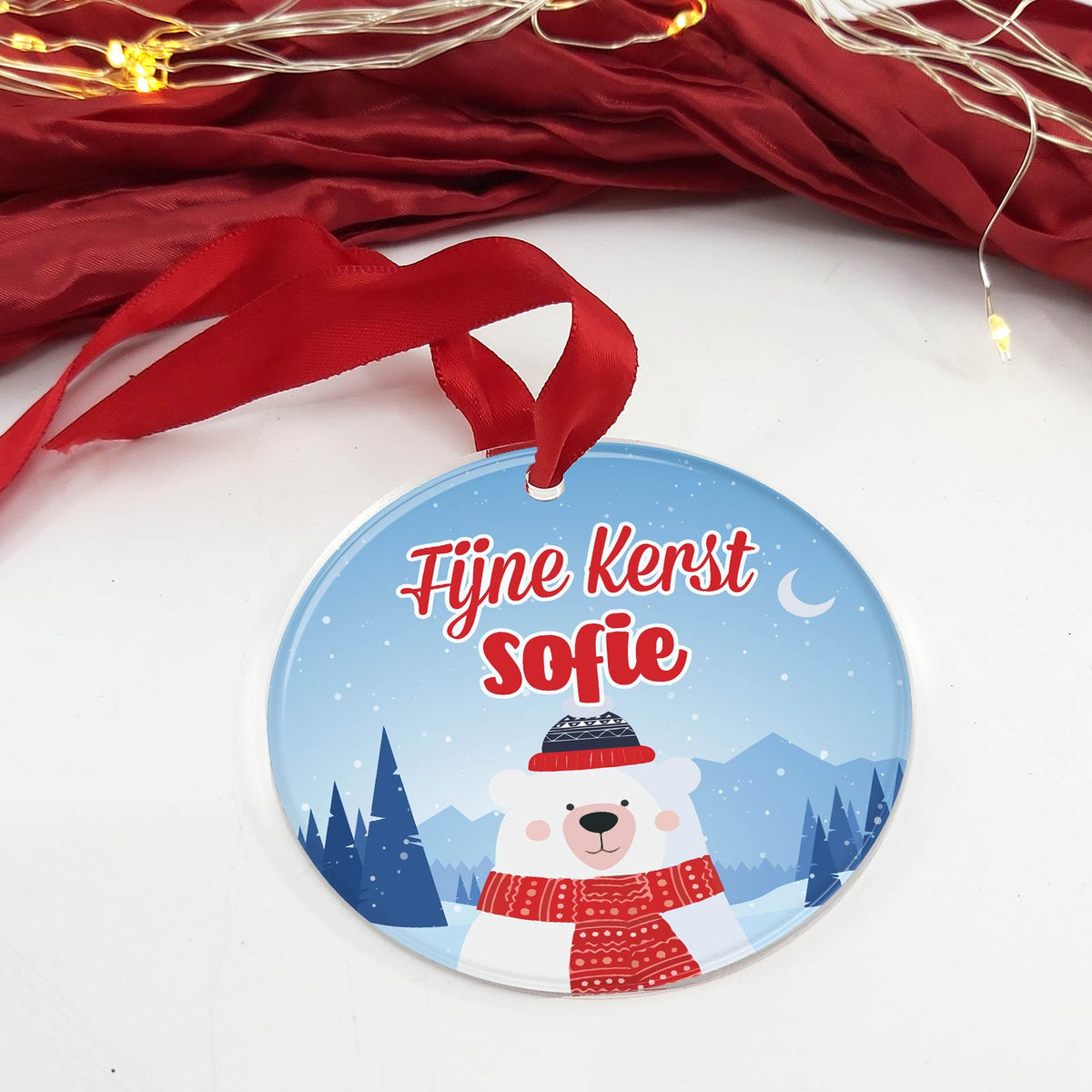 Kerst ijsbeer met eigen naam Plexiglas Kerstbal - Bella Mia