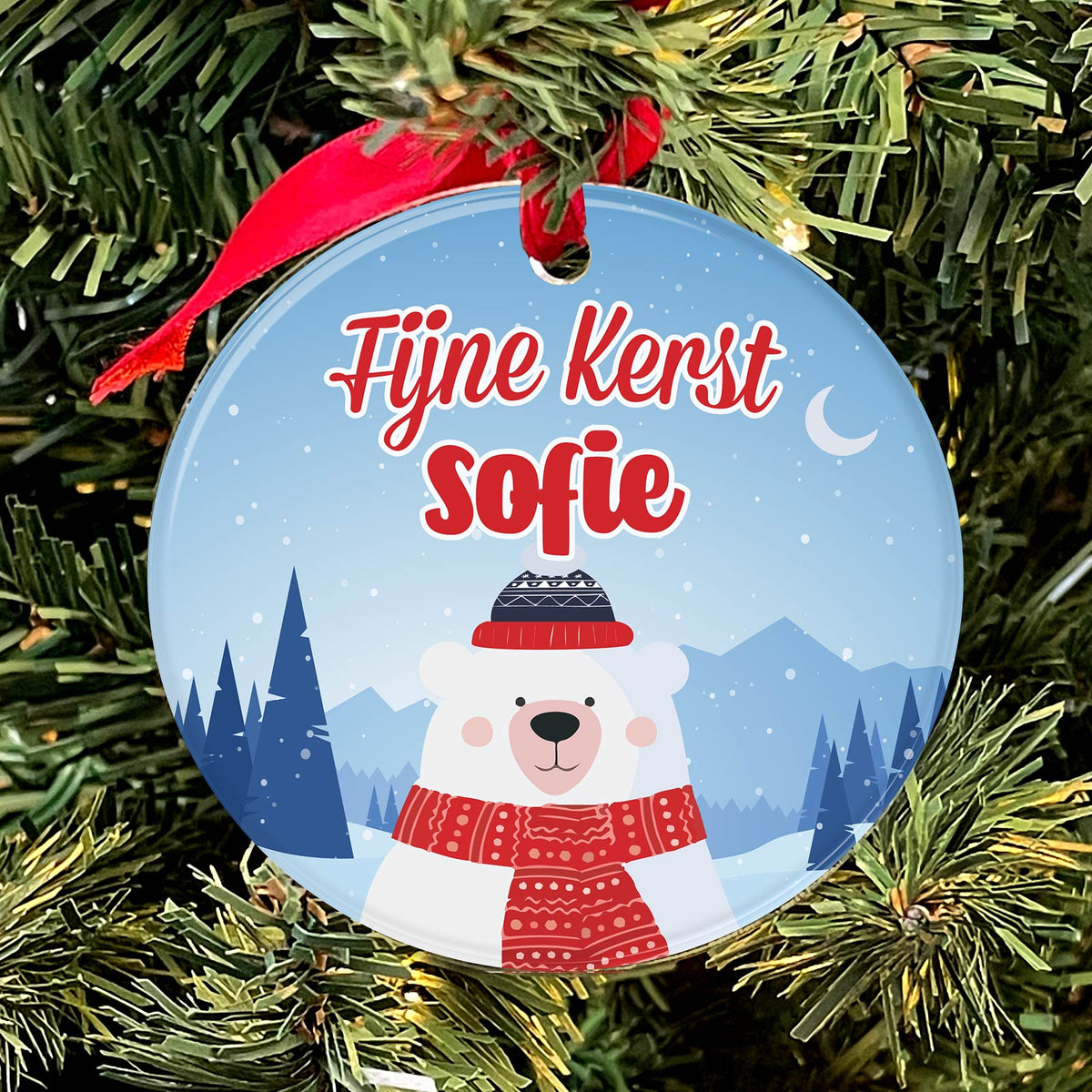 Kerst ijsbeer met eigen naam Plexiglas Kerstbal - Bella Mia