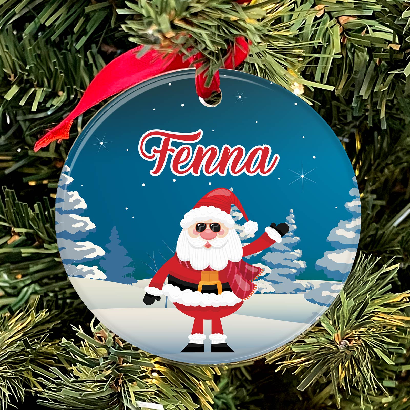 Kerstman met eigen naam Keramische Kerstbal - Bella Mia