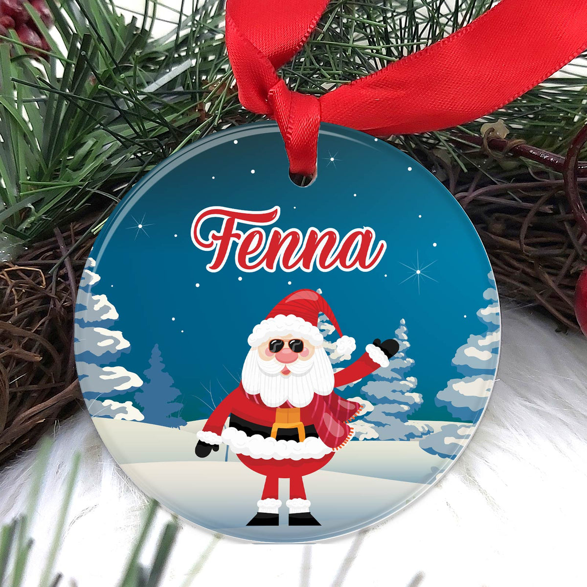 Kerstman met eigen naam Plexiglas Kerstbal - Bella Mia