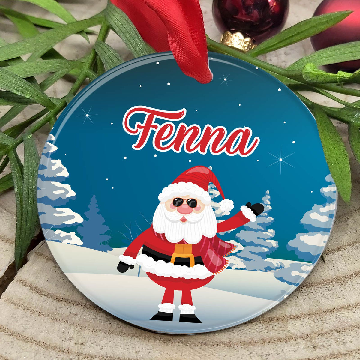 Kerstman met eigen naam Plexiglas Kerstbal - Bella Mia