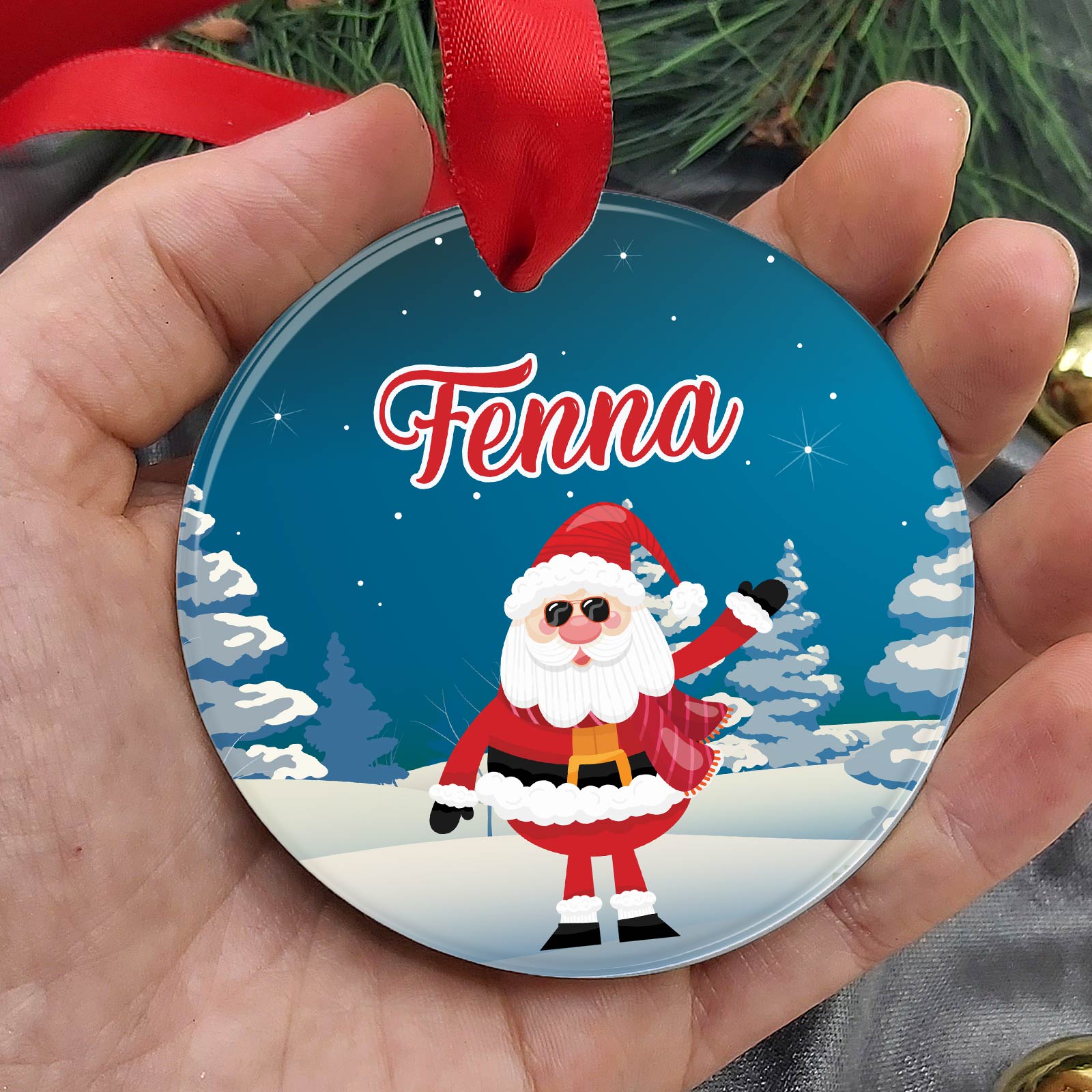 Kerstman met eigen naam Plexiglas Kerstbal - Bella Mia