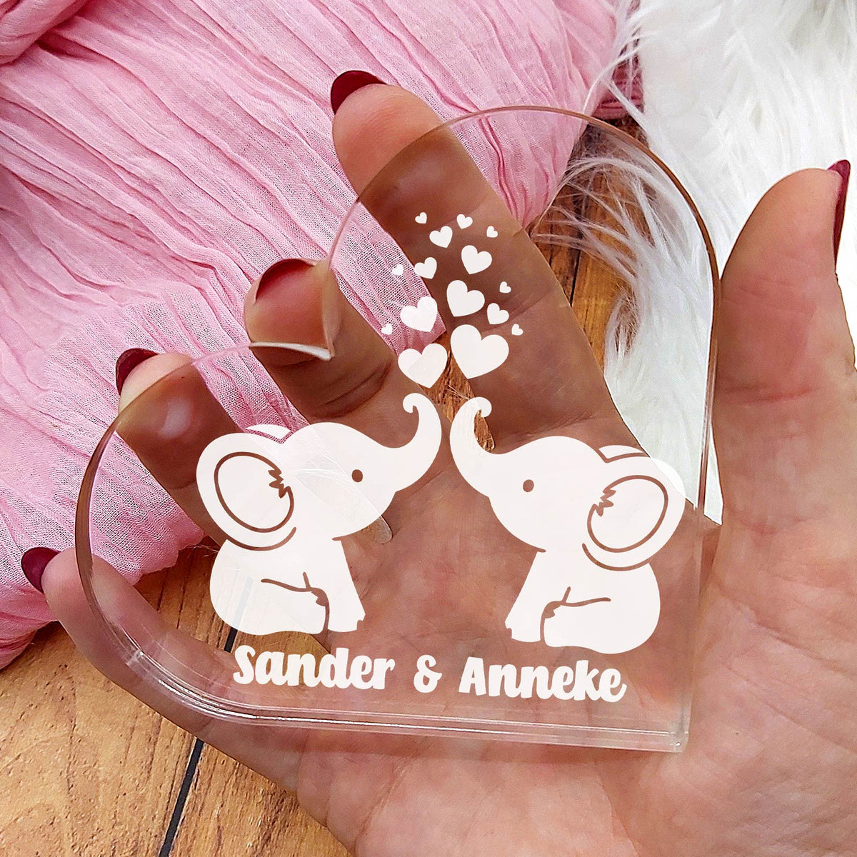 Liefdesolifantjes Hart van Plexi Glas - Bella Mia