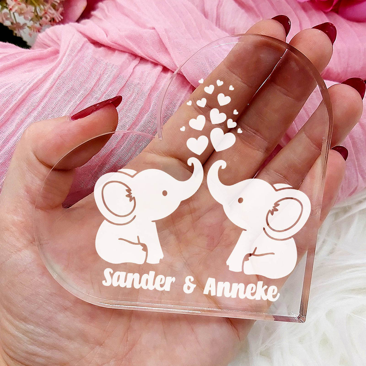 Liefdesolifantjes Hart van Plexi Glas - Bella Mia