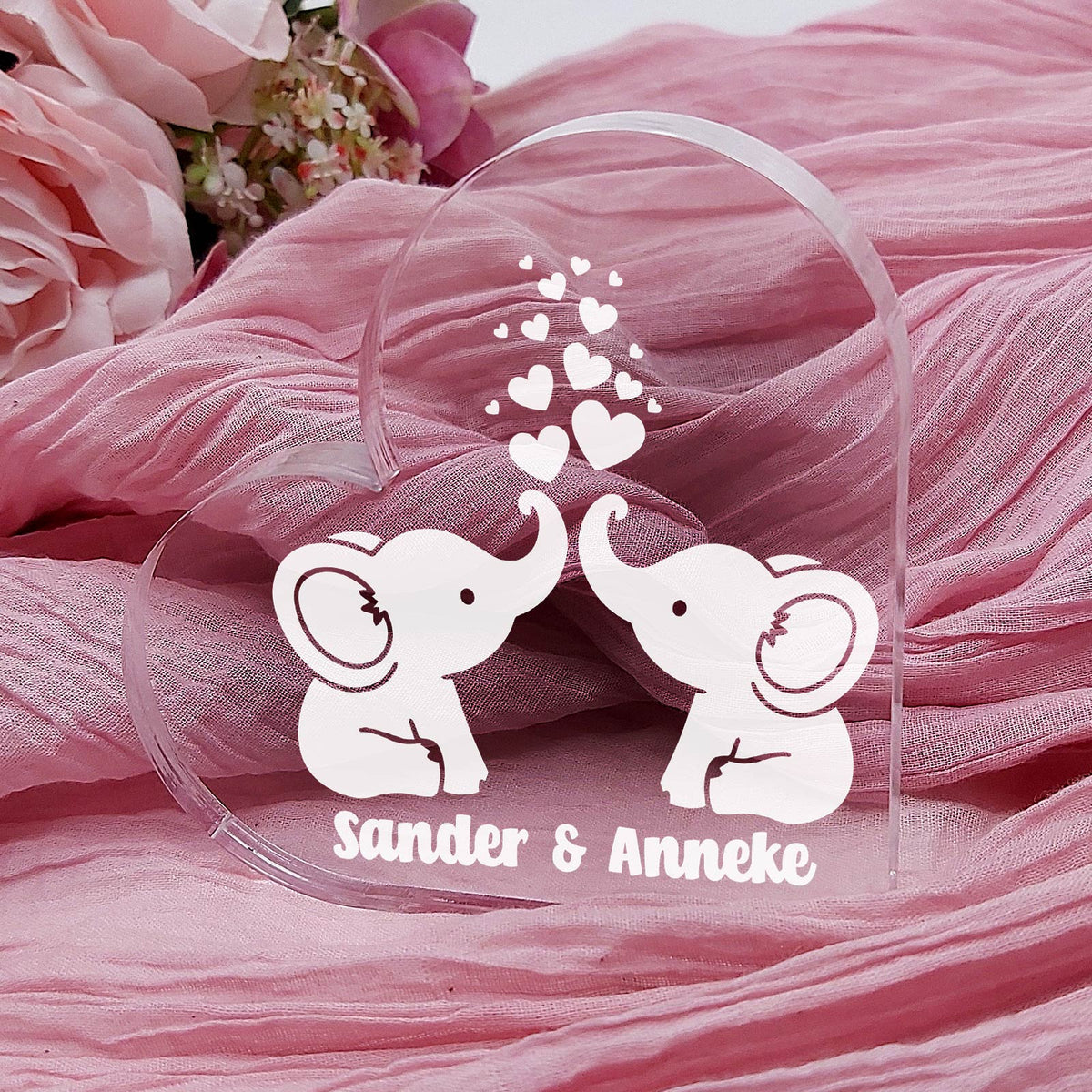 Liefdesolifantjes Hart van Plexi Glas - Bella Mia