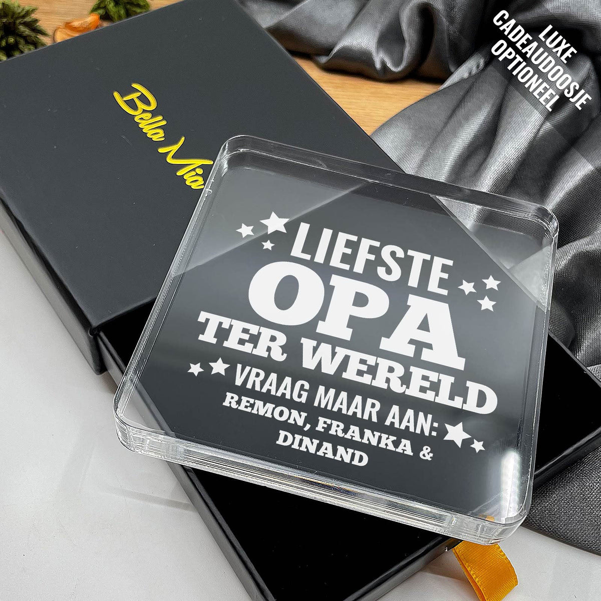 Liefste Opa ter wereld! Plexi Glas Cadeau - Bella Mia