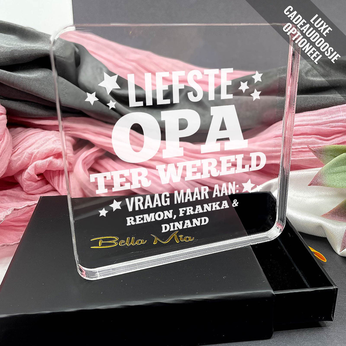 Liefste Opa ter wereld! Plexi Glas Cadeau - Bella Mia