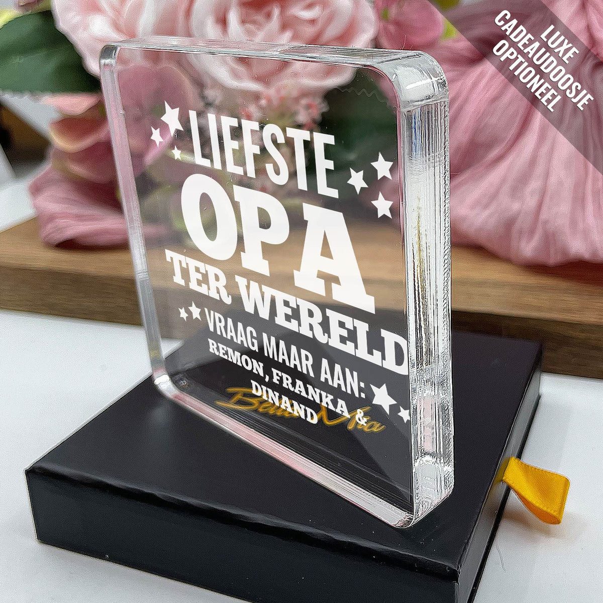 Liefste Opa ter wereld! Plexi Glas Cadeau - Bella Mia