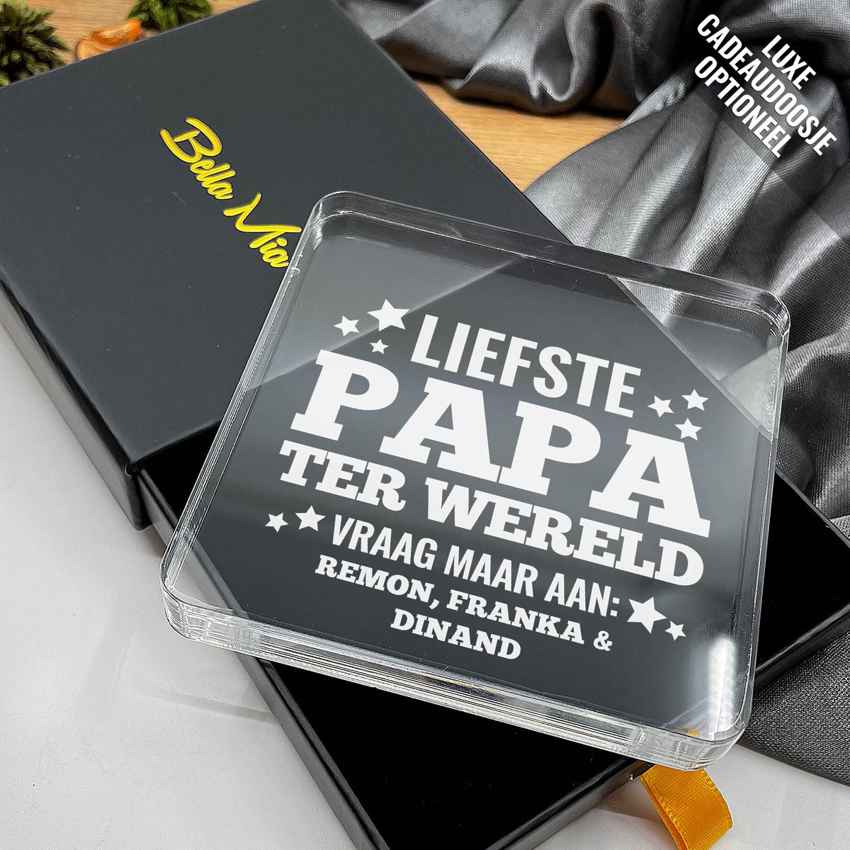 Liefste papa ter wereld! Plexi Glas Cadeau - Bella Mia