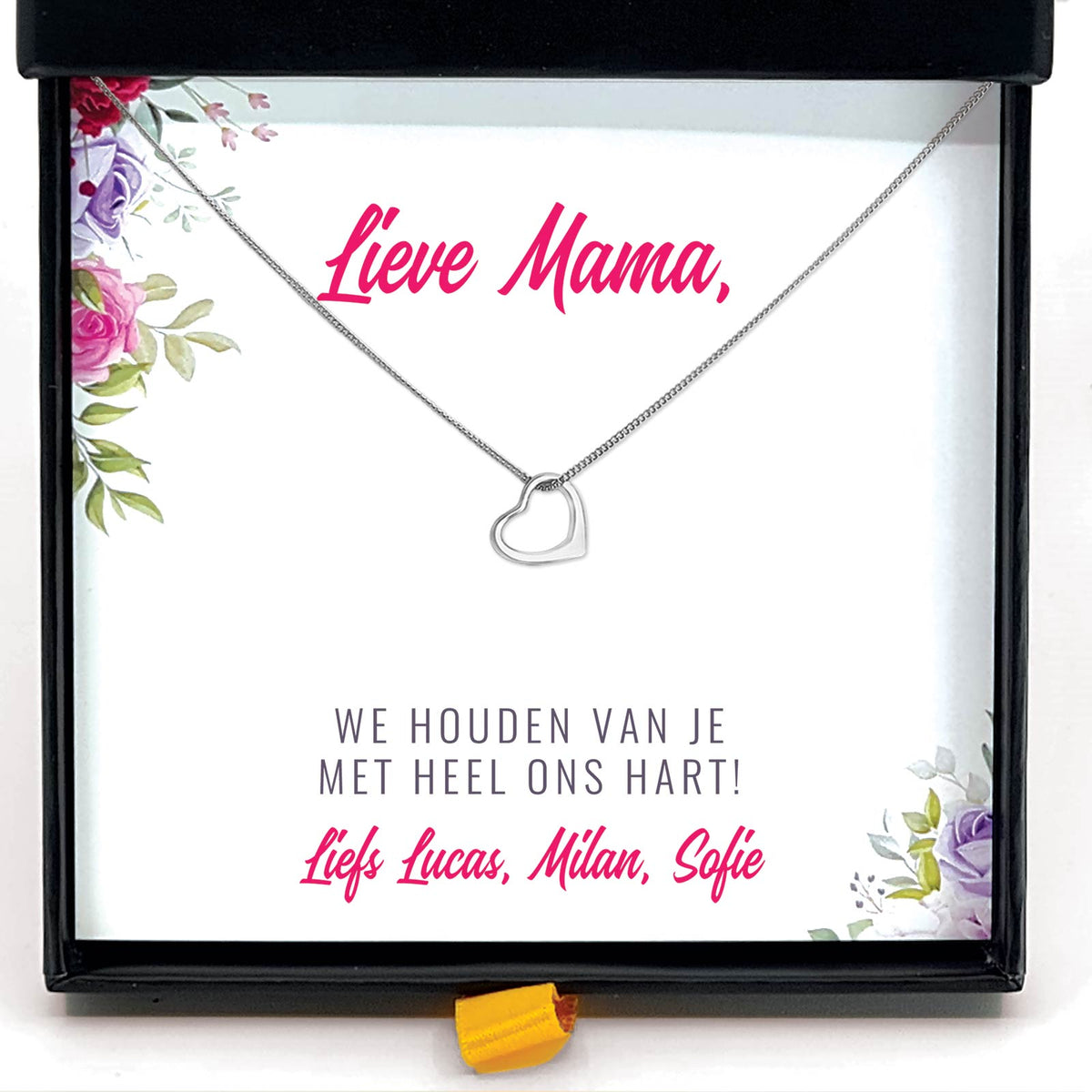 Lieve Mama, We Houden Van Je Met Heel Ons Hart! Ketting - Bella Mia