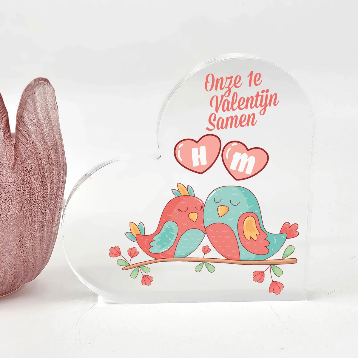 Lovebirds met Initialen - Plexi Glas Hart - Bella Mia