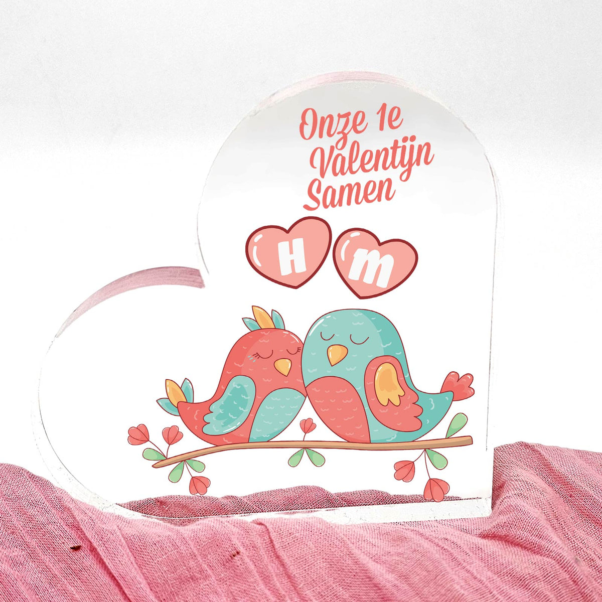 Lovebirds met Initialen - Plexi Glas Hart - Bella Mia