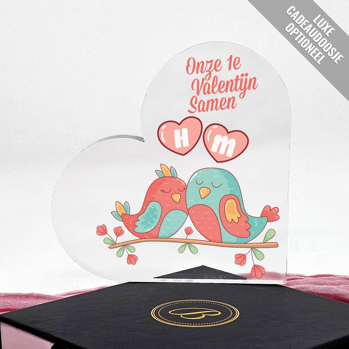 Lovebirds met Initialen - Plexi Glas Hart - Bella Mia