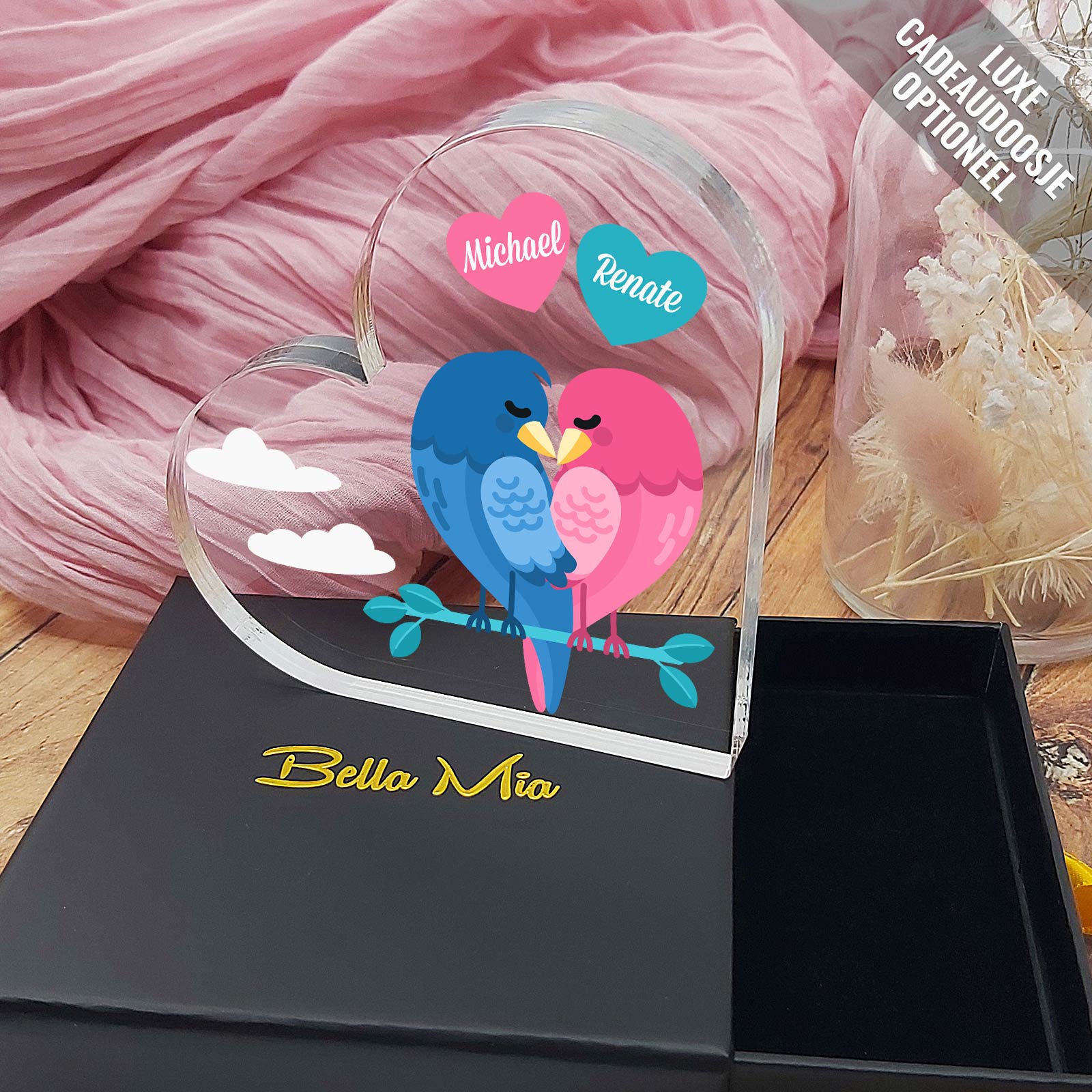 Lovebirds - Plexi Glas Hart - Bella Mia