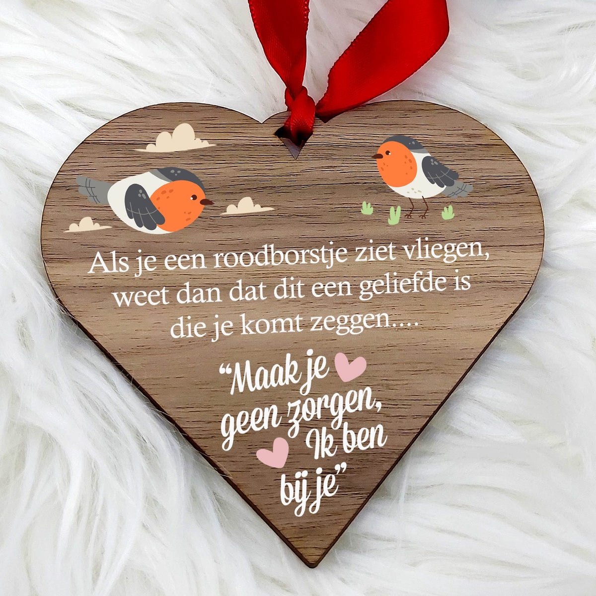 Maak je geen zorgen - Hart van walnoot hout - Bella Mia