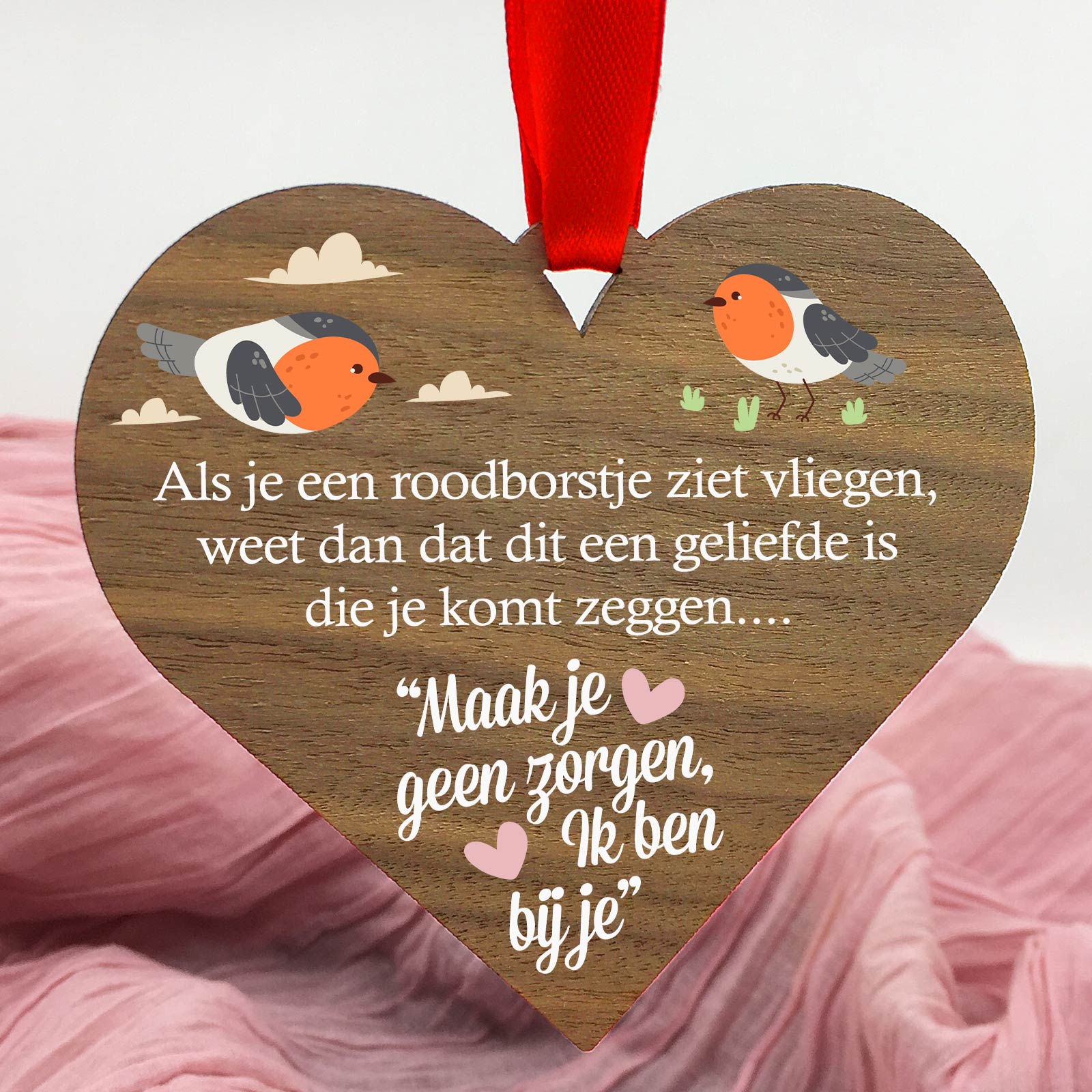 Maak je geen zorgen - Hart van walnoot hout - Bella Mia