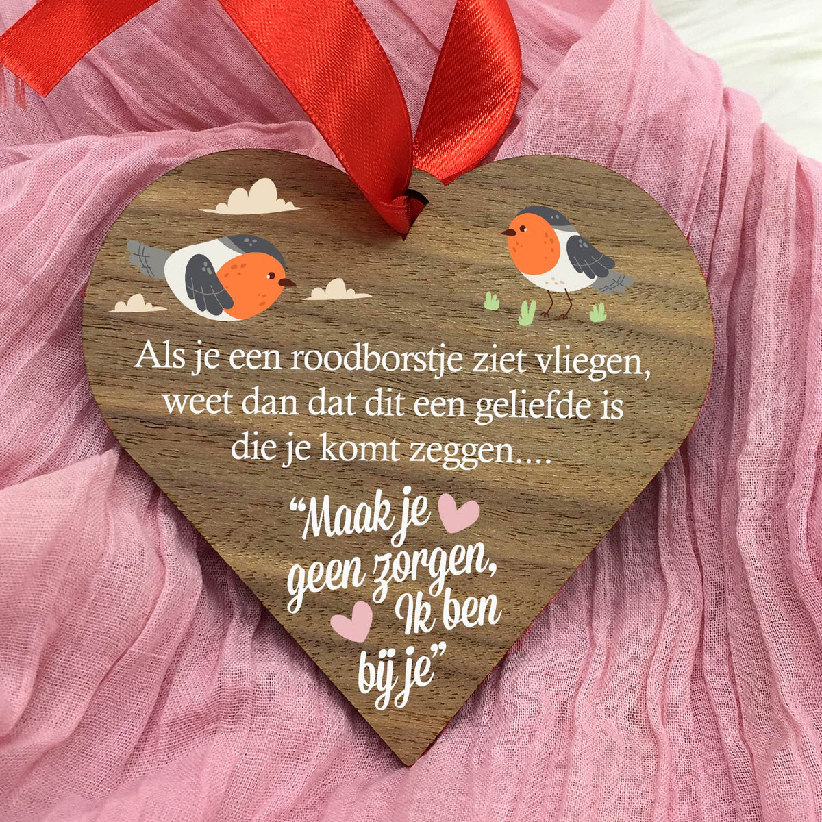 Maak je geen zorgen - Hart van walnoot hout - Bella Mia