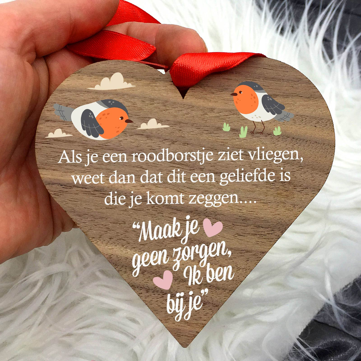 Maak je geen zorgen - Hart van walnoot hout - Bella Mia