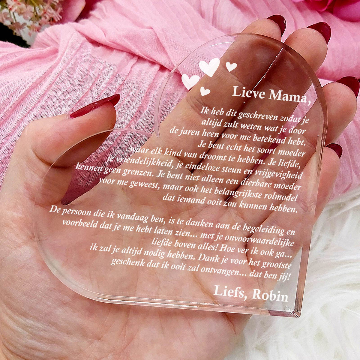 Mama, Geschreven voor jou! Hart van Plexi Glas - Bella Mia