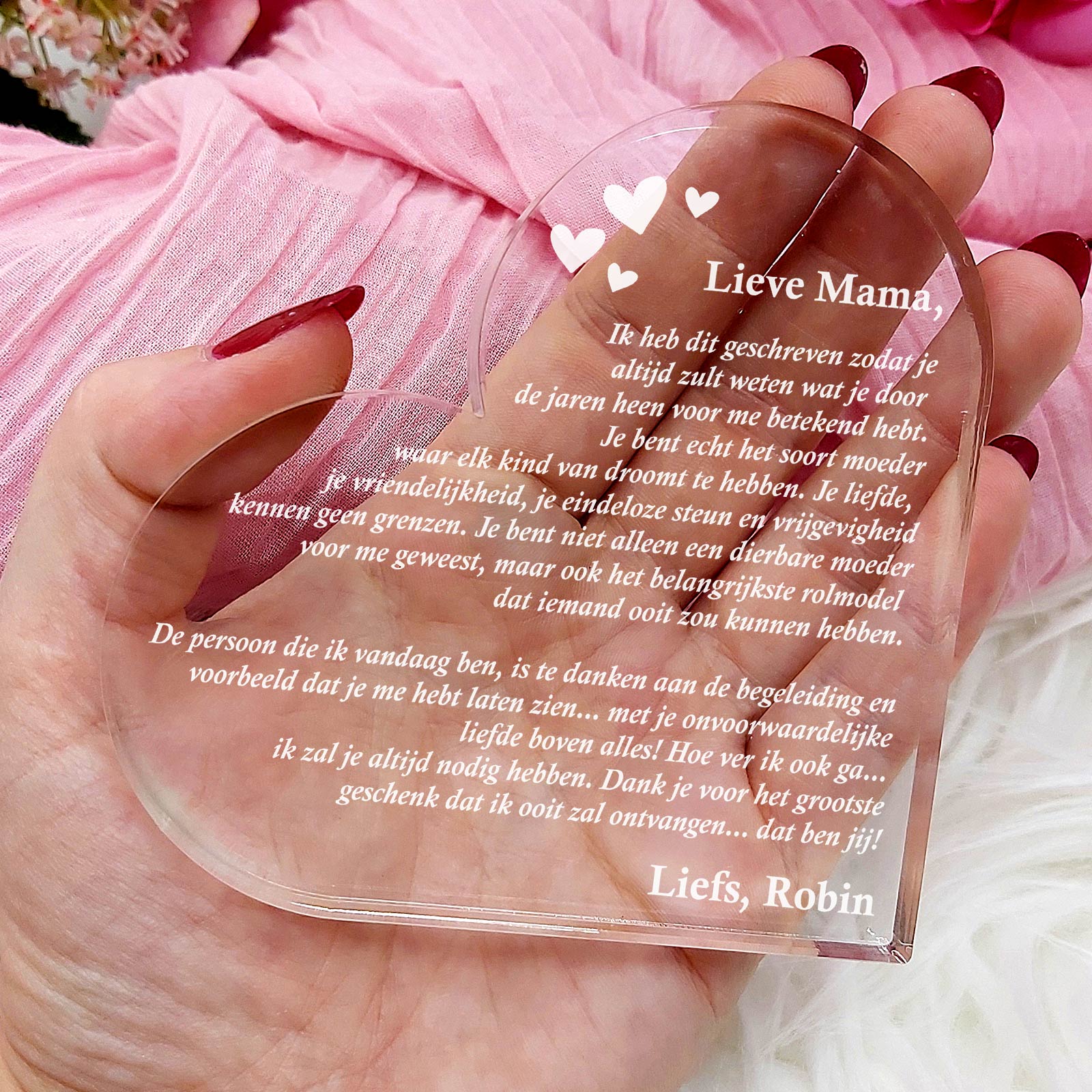 Mama, Geschreven voor jou! Hart van Plexi Glas - Bella Mia