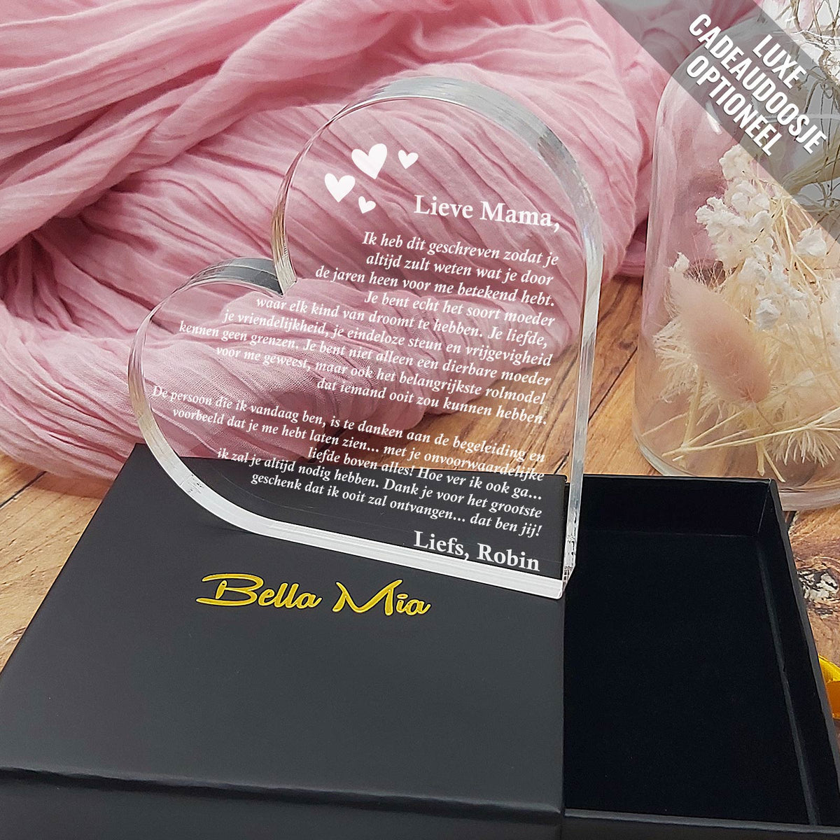 Mama, Geschreven voor jou! Hart van Plexi Glas - Bella Mia