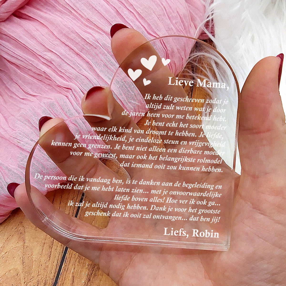 Mama, Geschreven voor jou! Hart van Plexi Glas - Bella Mia