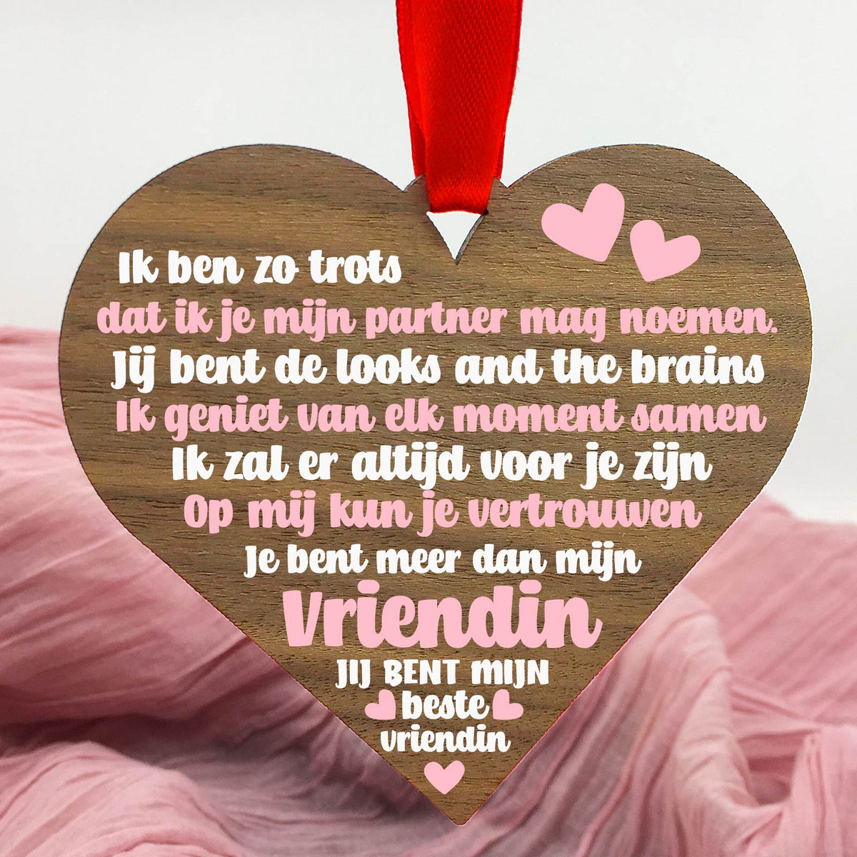 Meer dan mijn vriend/vriendin - Hart van walnoot hout - Bella Mia