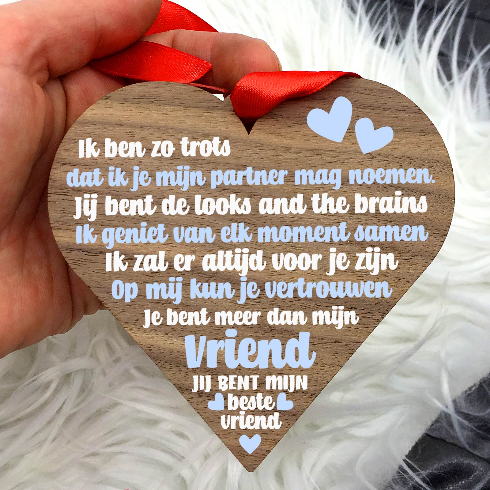 Meer dan mijn vriend/vriendin - Hart van walnoot hout - Bella Mia