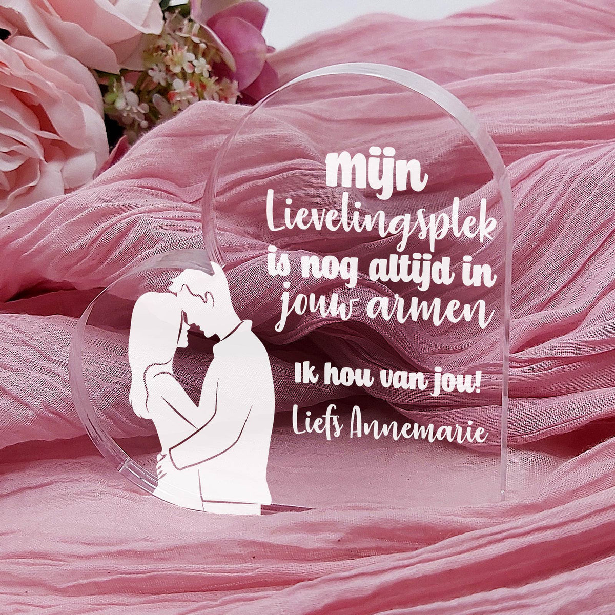 Mijn Lievelingsplek is in jouw armen! Hart van Plexi Glas - Bella Mia