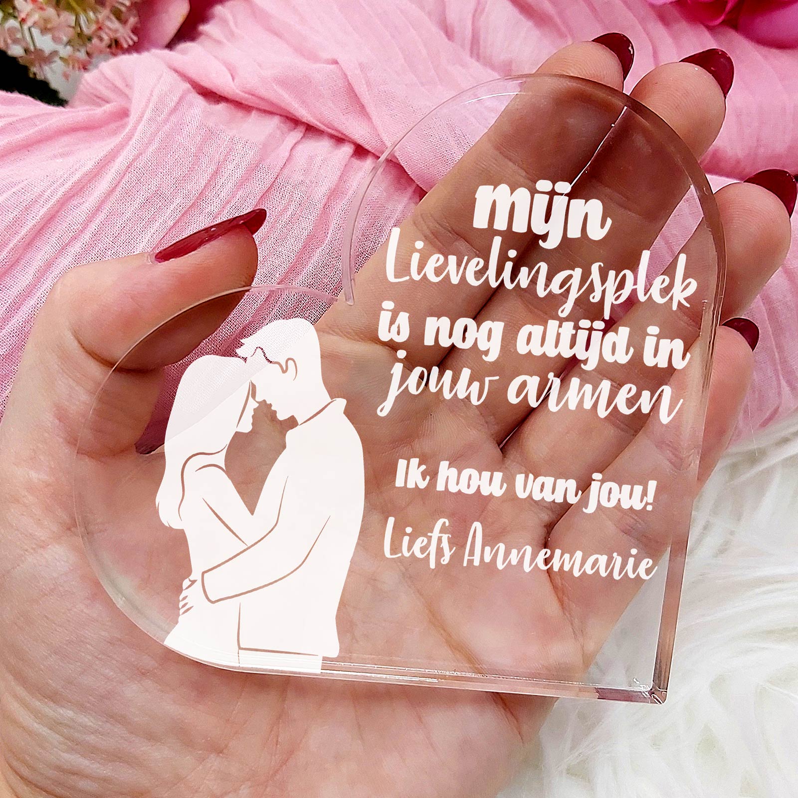 Mijn Lievelingsplek is in jouw armen! Hart van Plexi Glas - Bella Mia