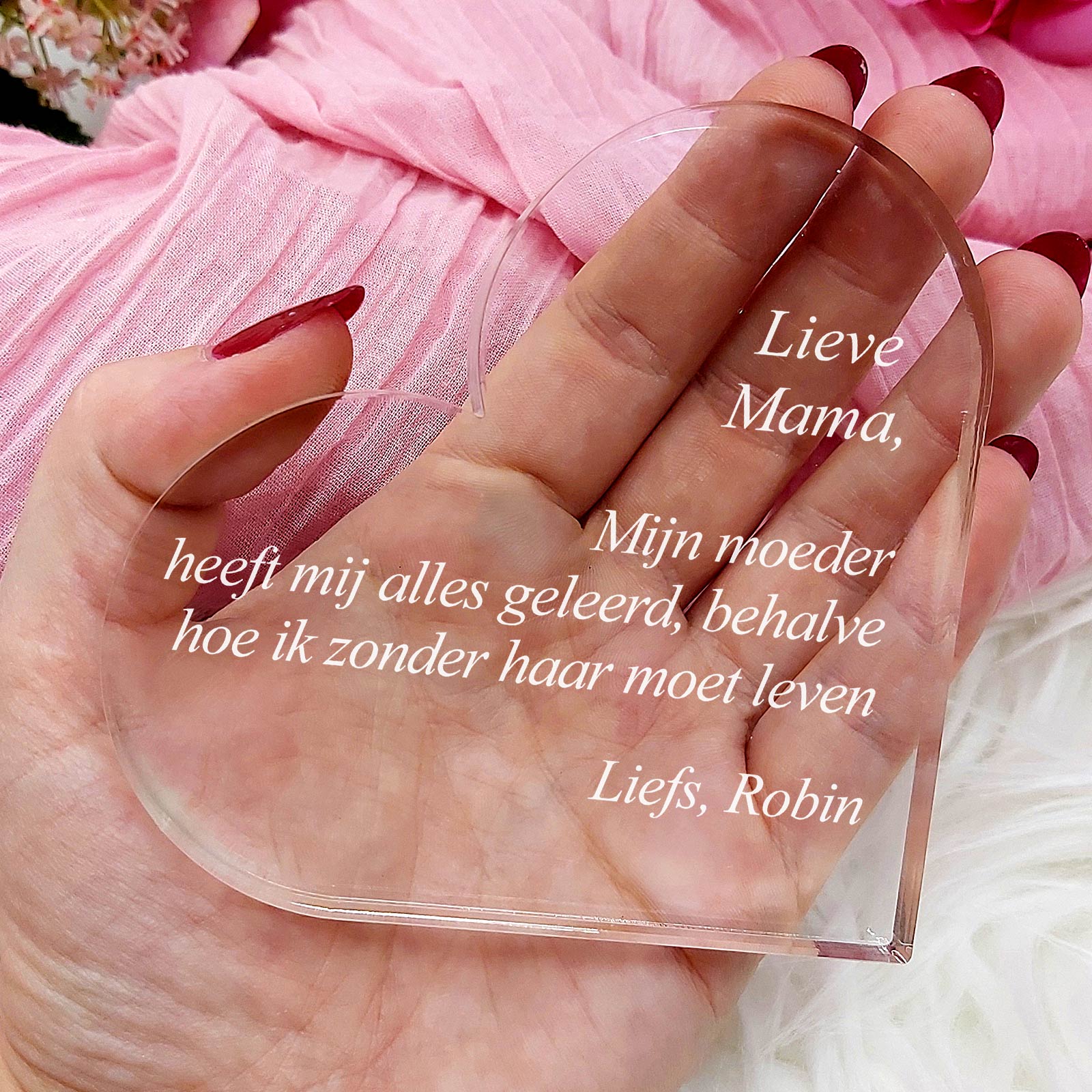 Mijn Moeder Heeft Mij Alles Geleerd - Mama Hart van Plexi Glas - Bella Mia