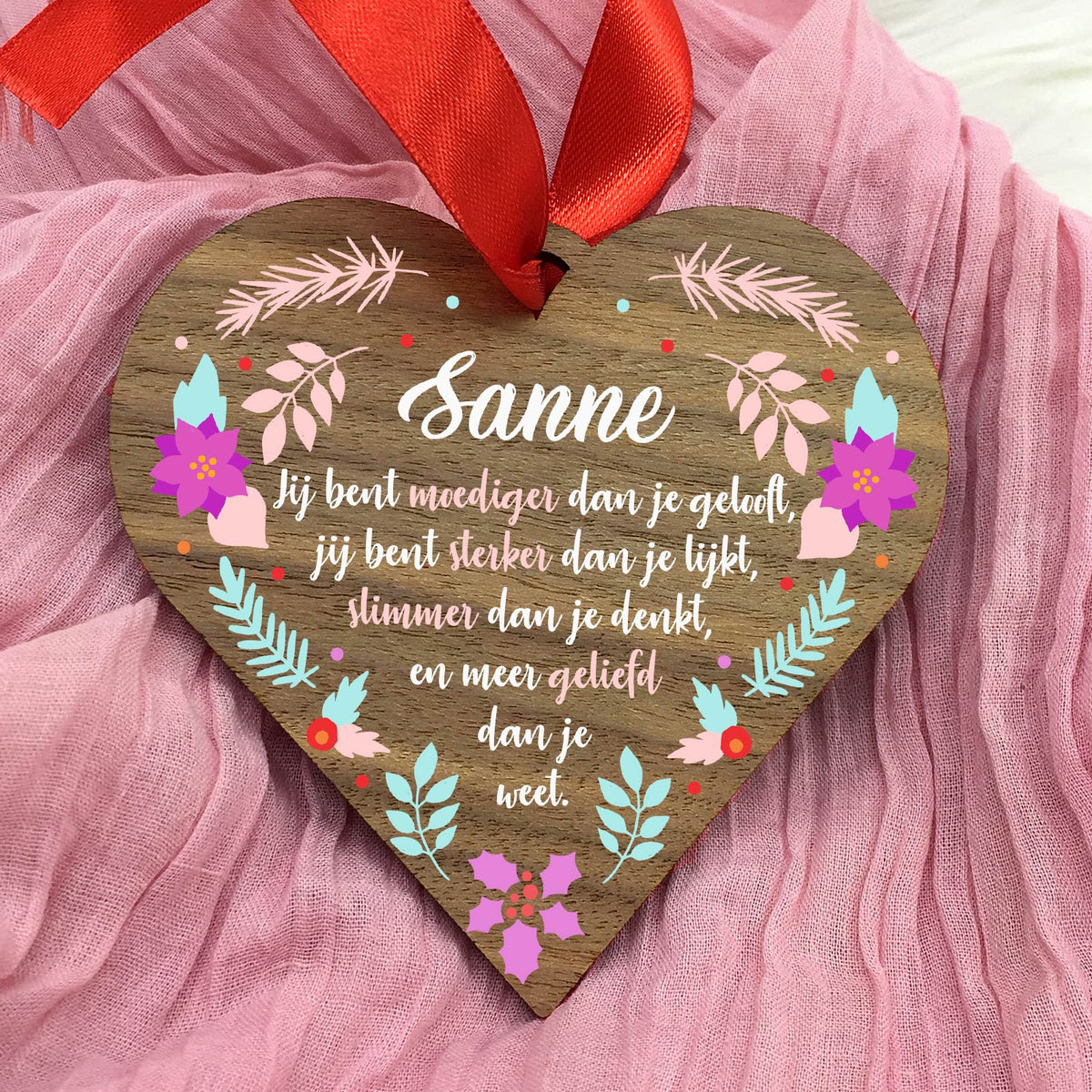 Moediger dan je gelooft! - Hart van walnoot hout - Bella Mia