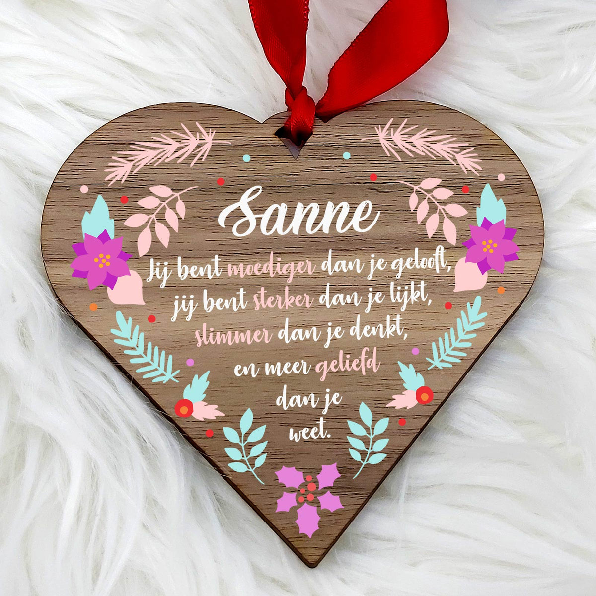 Moediger dan je gelooft! - Hart van walnoot hout - Bella Mia