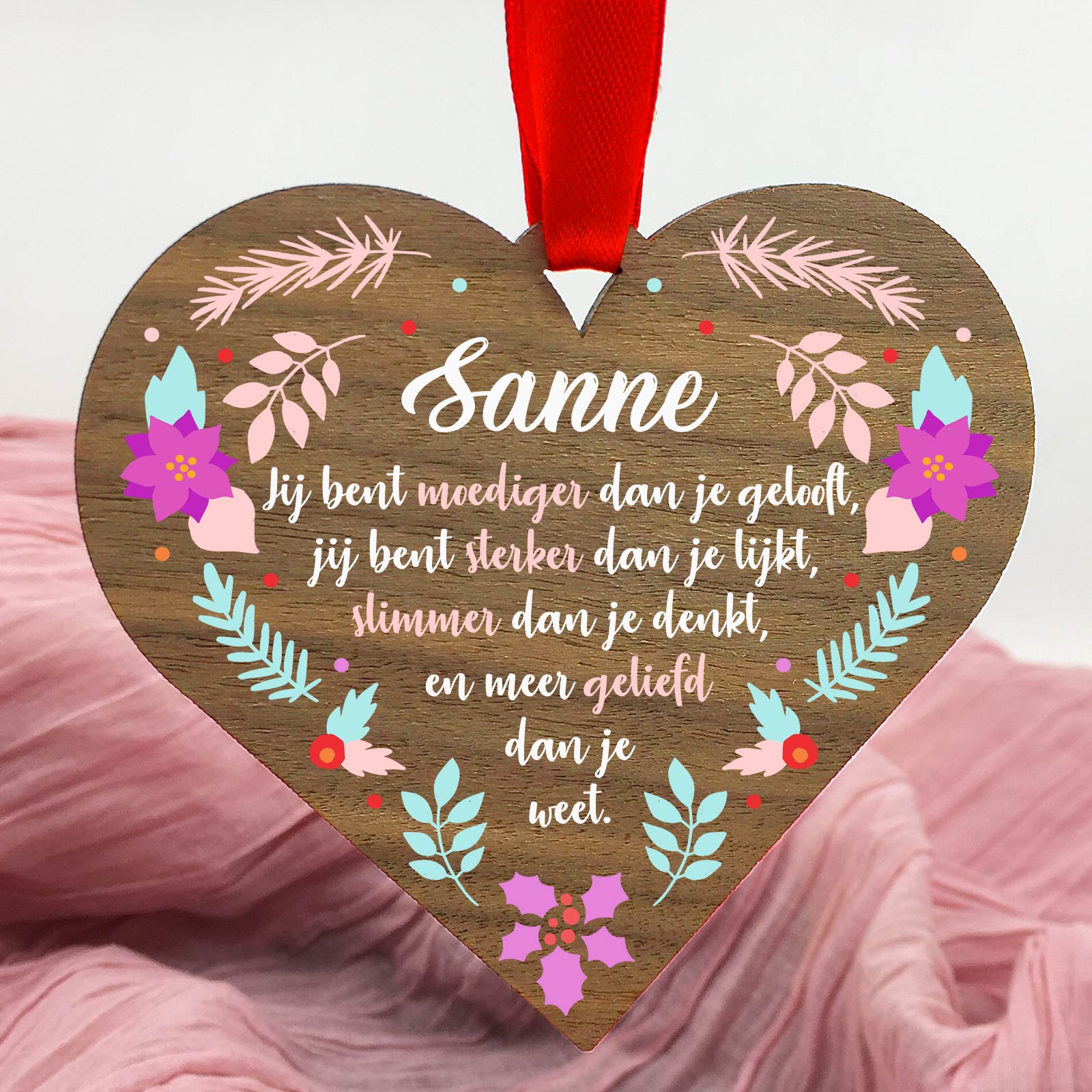 Moediger dan je gelooft! - Hart van walnoot hout - Bella Mia