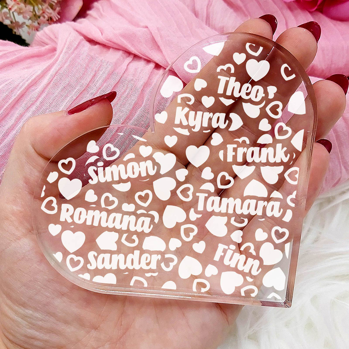 Namen van de kinderen Hart van Plexi Glas - Bella Mia