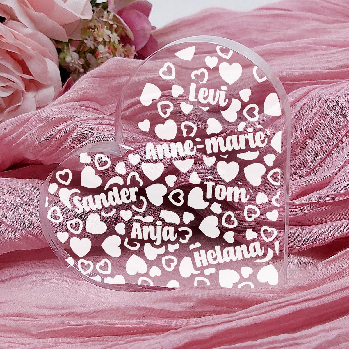 Namen van de kinderen Hart van Plexi Glas - Bella Mia
