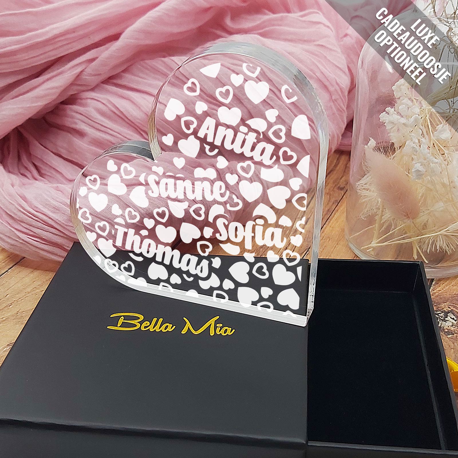 Namen van de kinderen Hart van Plexi Glas - Bella Mia