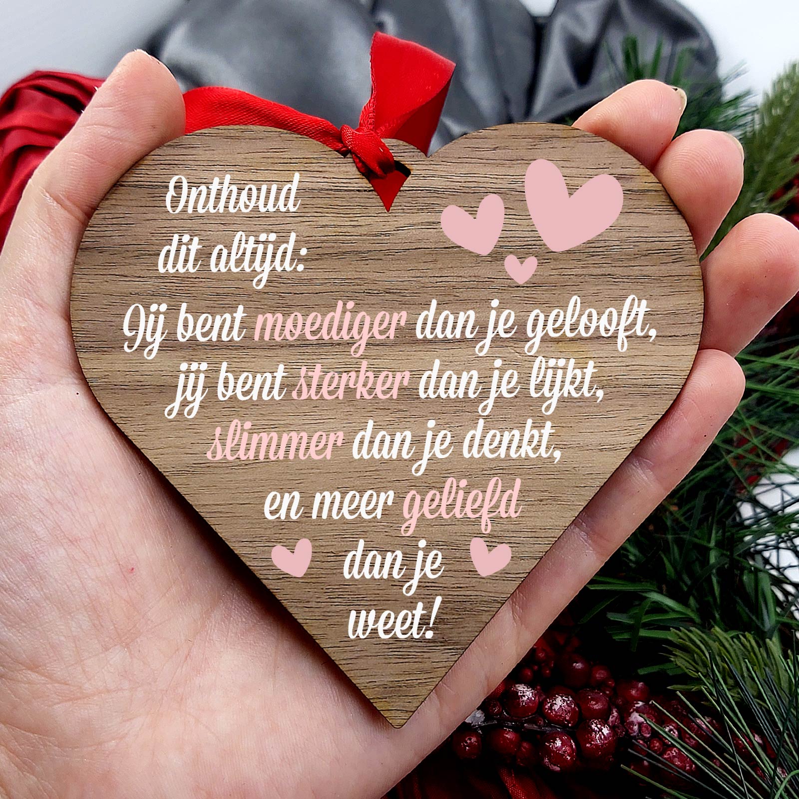 Onthoud dit altijd! - Hart van walnoot hout - Bella Mia