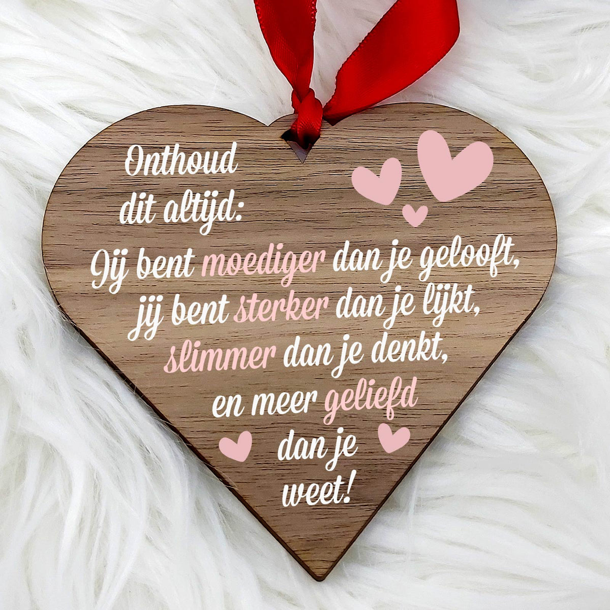 Onthoud dit altijd! - Hart van walnoot hout - Bella Mia