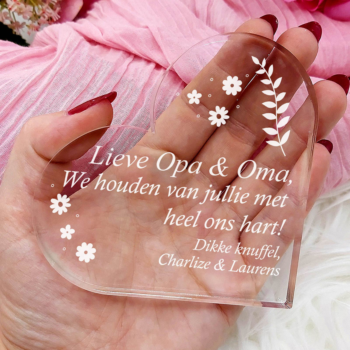 Opa &amp; Oma - we houden van jullie - Hart van Plexi Glas - Bella Mia