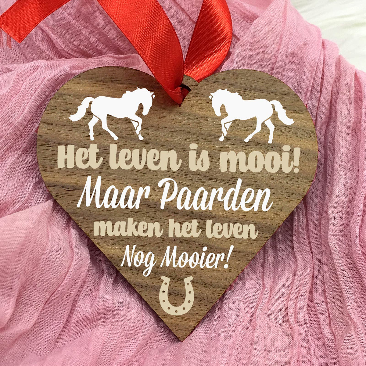 Paarden maken het leven mooier - Hart van walnoot hout - Bella Mia