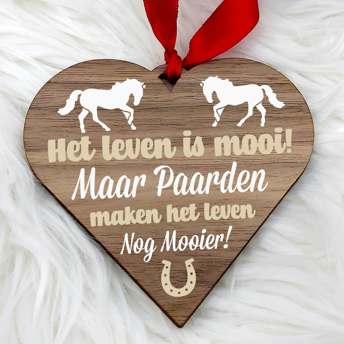 Paarden maken het leven mooier - Hart van walnoot hout - Bella Mia