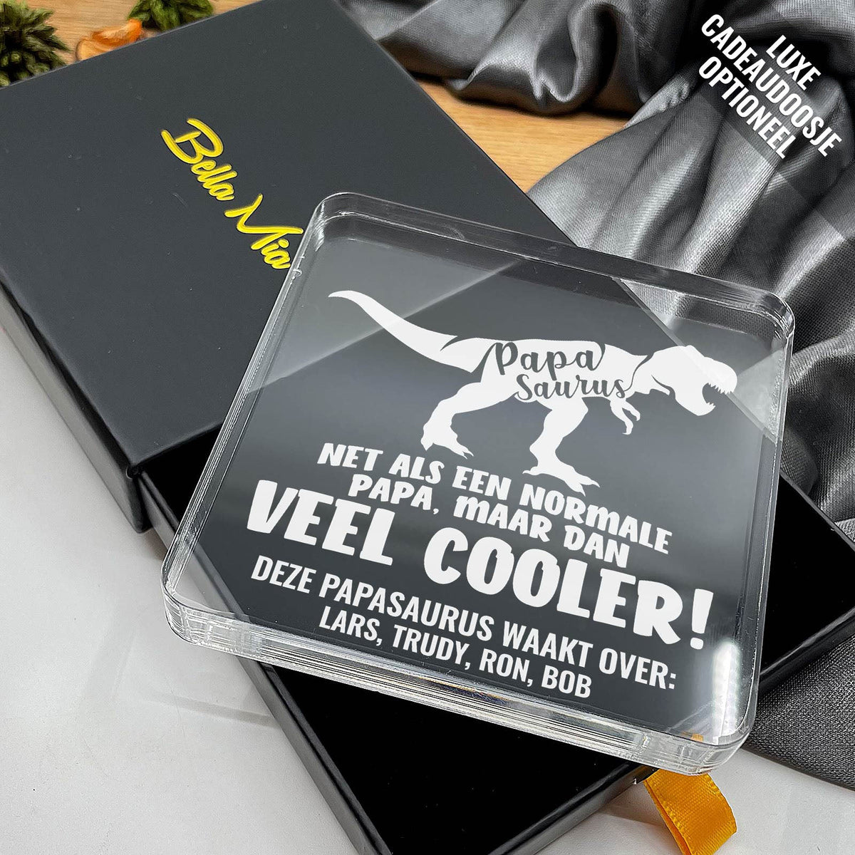 Papasaurus Plexi Glas Cadeau - Bella Mia