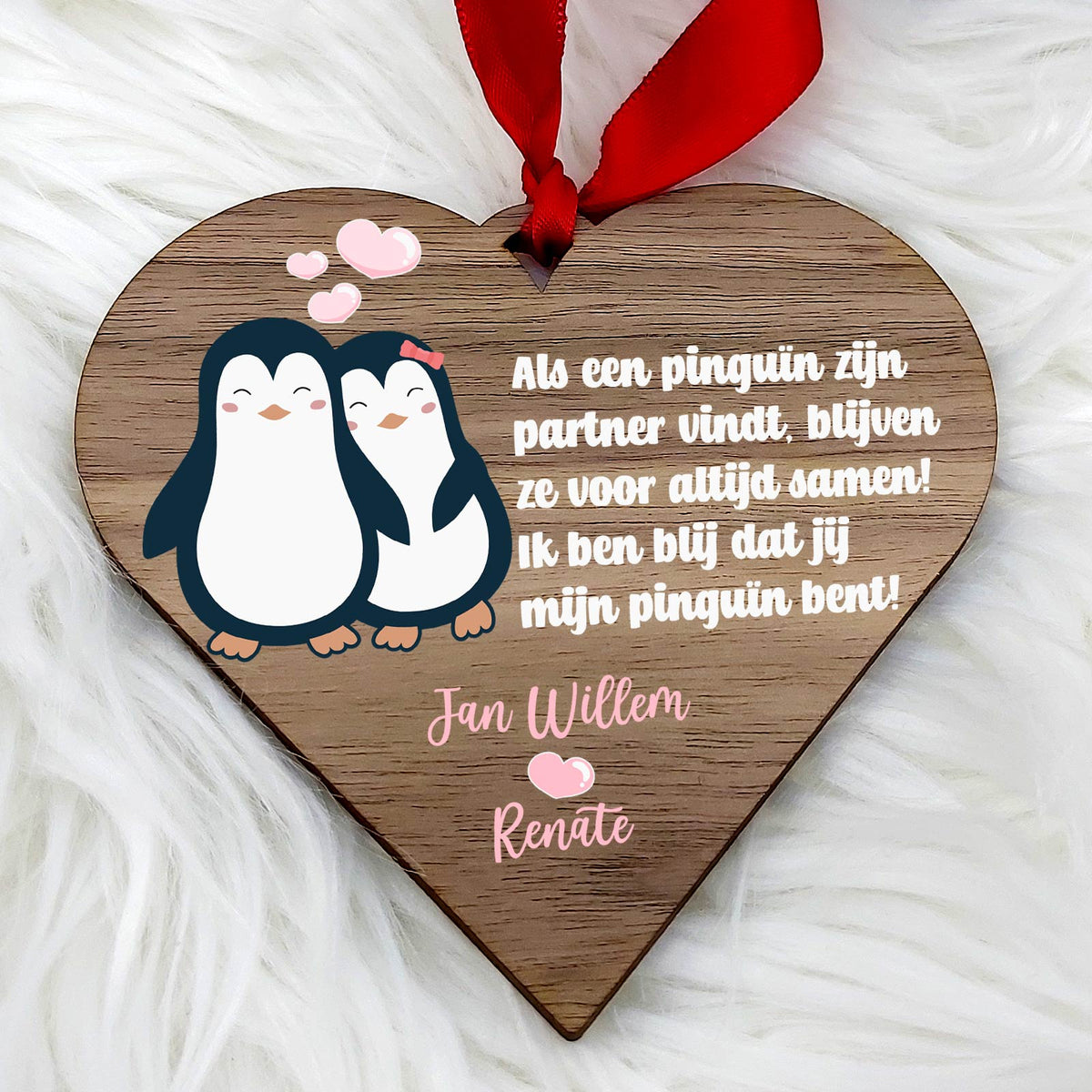 Penguïn Partners - Hart van walnoot hout - Bella Mia