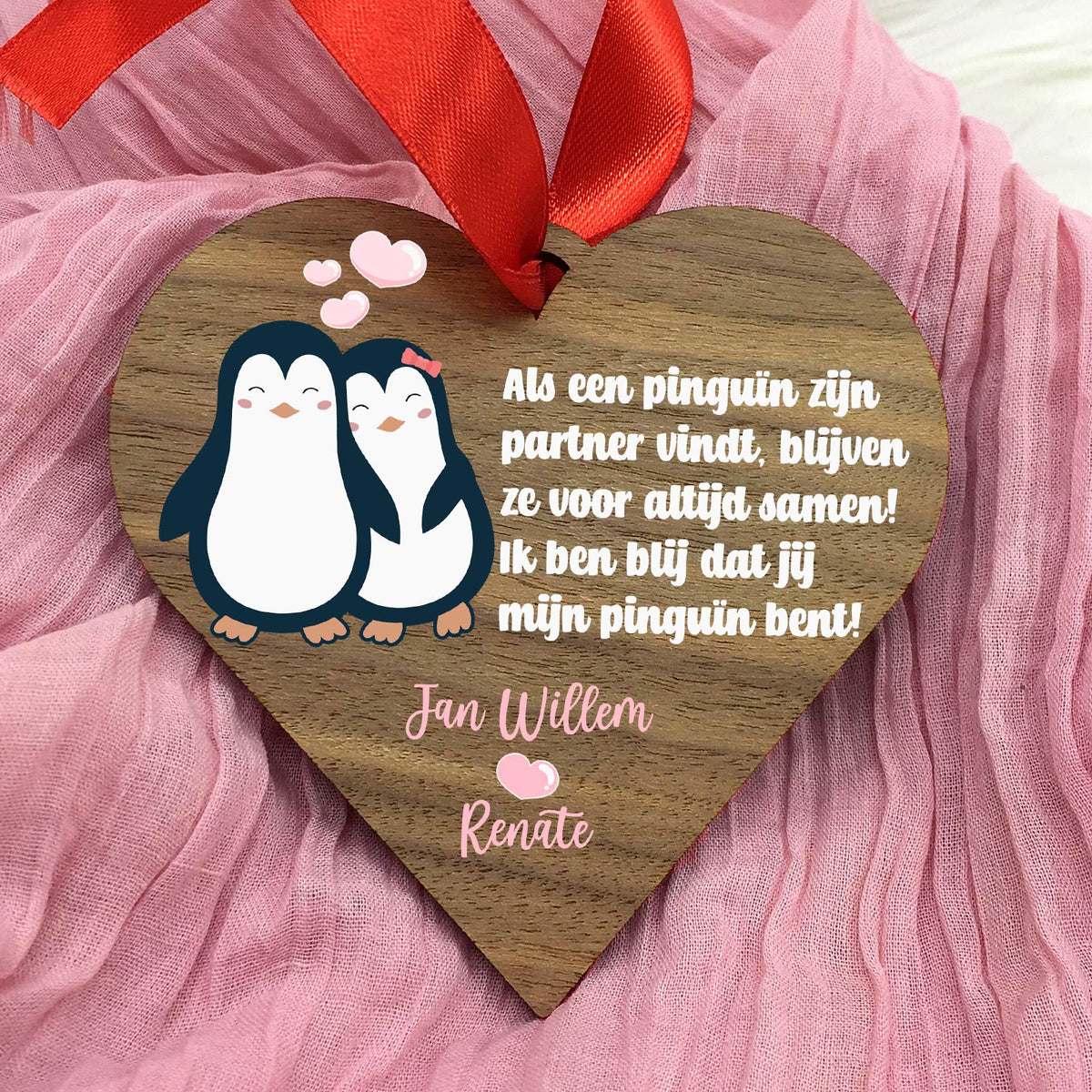 Penguïn Partners - Hart van walnoot hout - Bella Mia