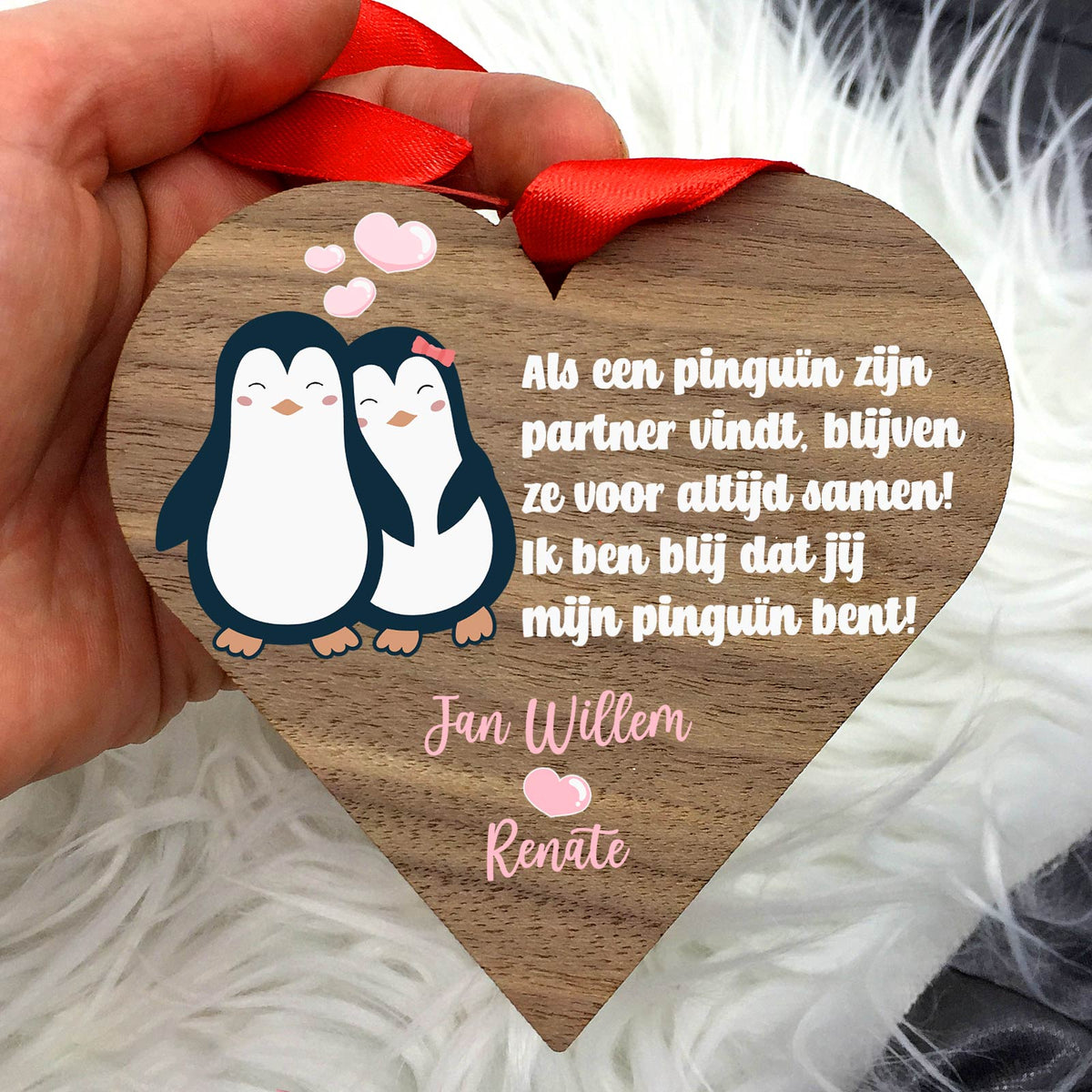 Penguïn Partners - Hart van walnoot hout - Bella Mia