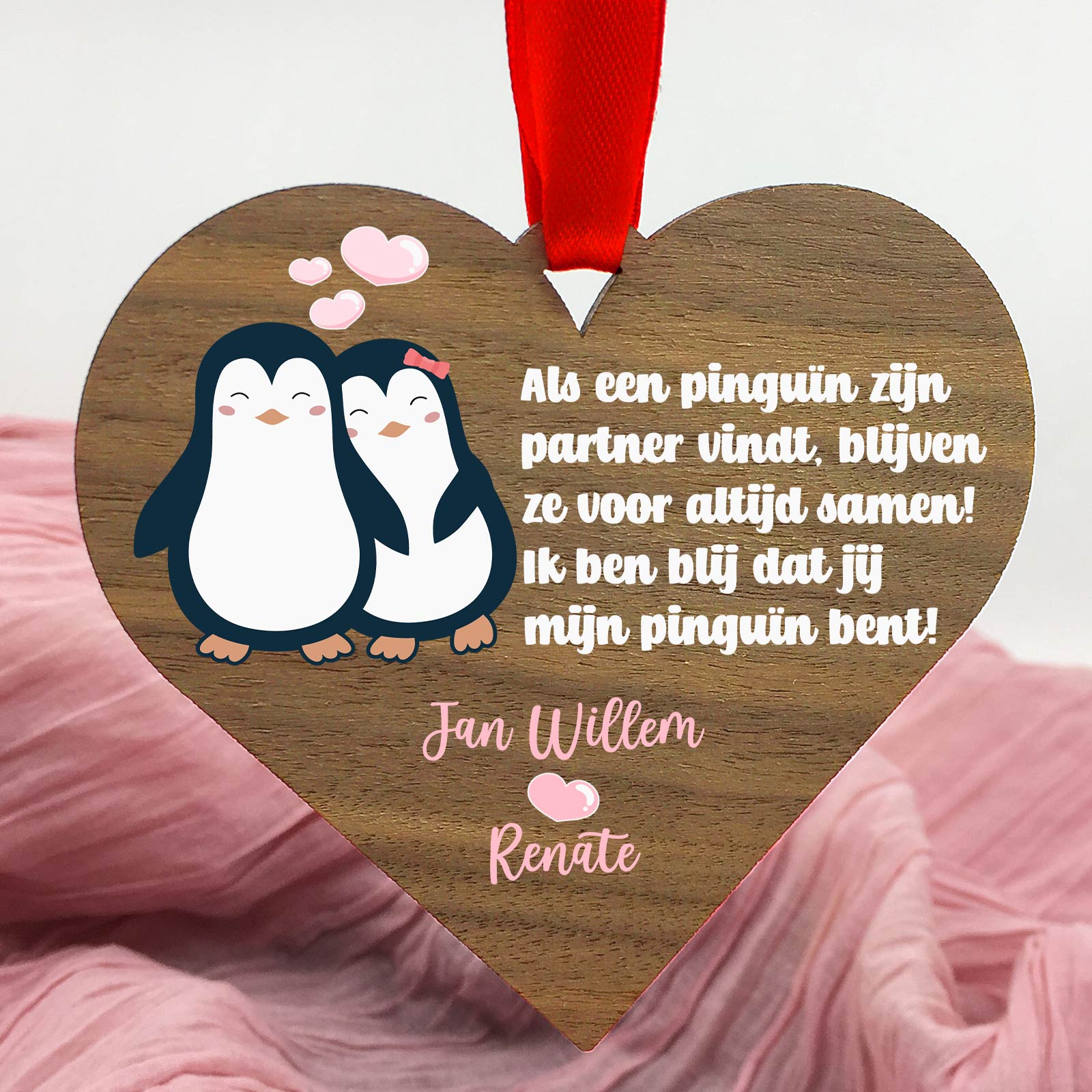 Penguïn Partners - Hart van walnoot hout - Bella Mia