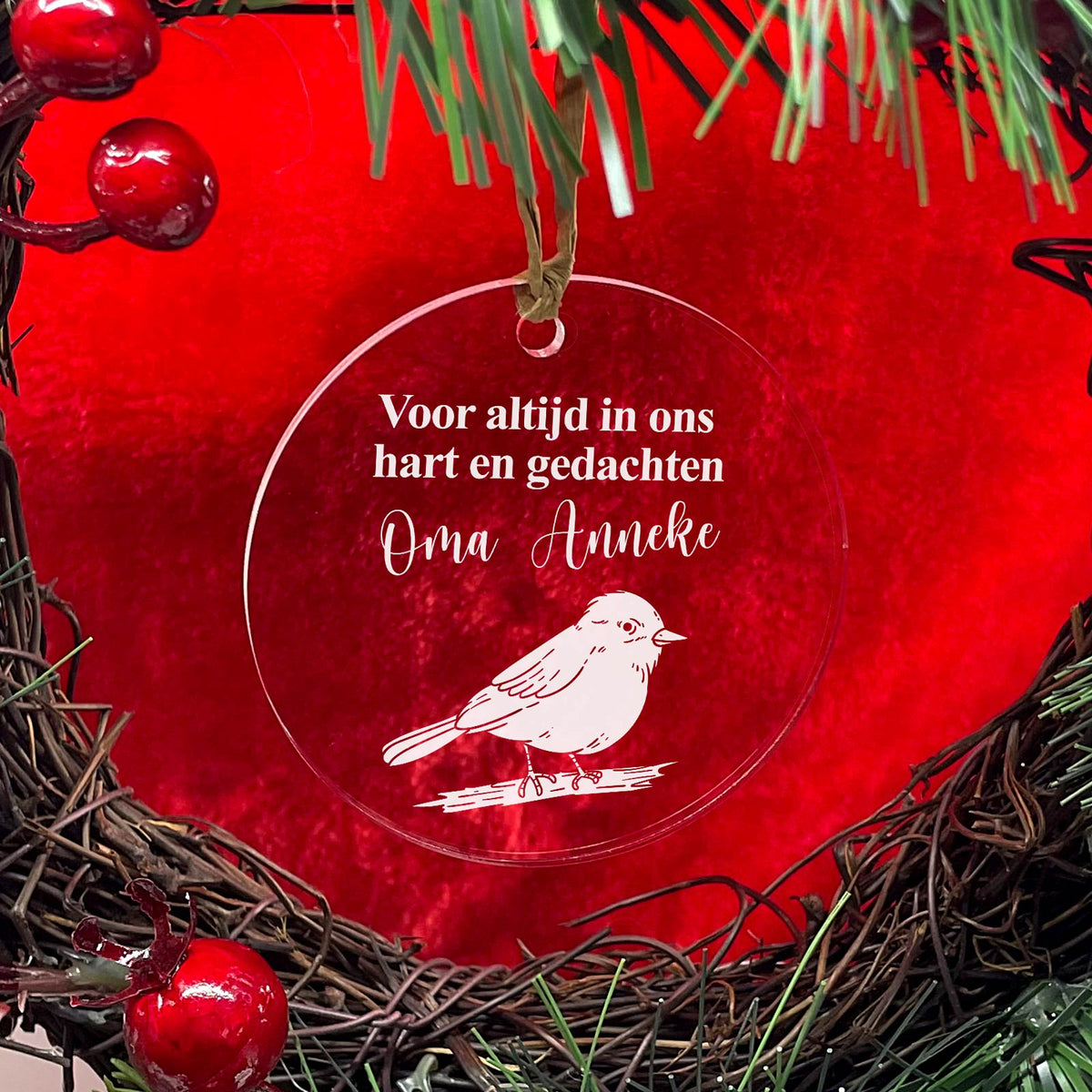 Roodborstje ter nagedachtenis - Plexiglas Kerstbal - Bella Mia